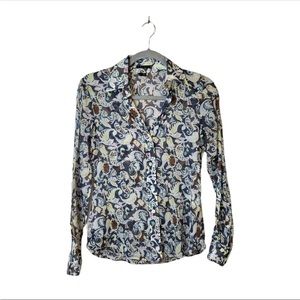 Theory Cotton Folksy Floral Paisley Print Button Down Shirt